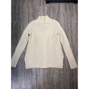 Aqua Cashmere 100% Cream Mock Neck Cutout Sweater Women's Long Sleeve X-Small